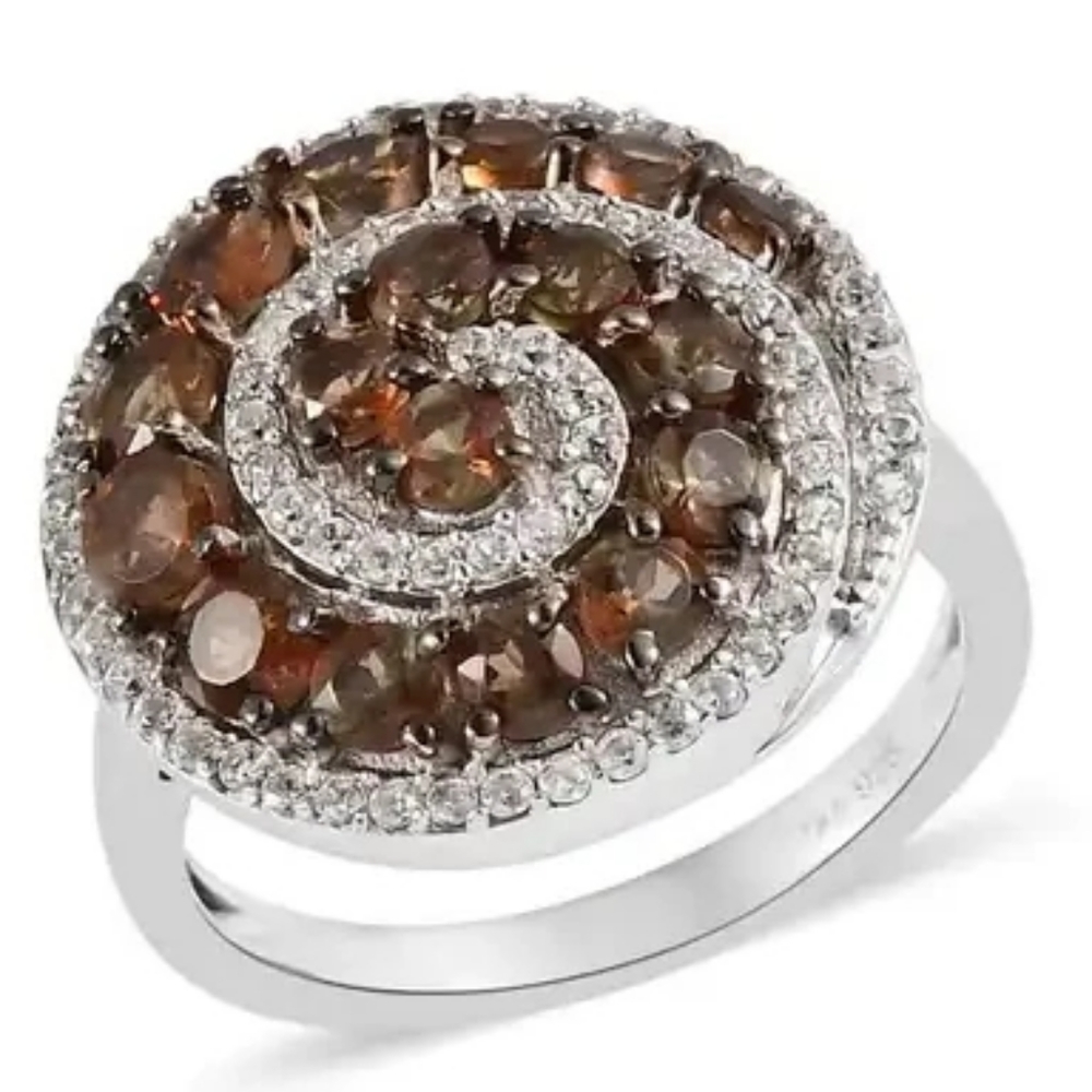 Jenipapo Andalusite White Zircon Ring Swirl Platinum O/ Sterling Silver